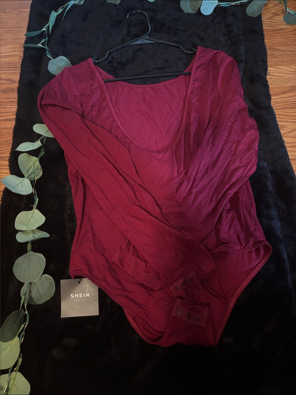 SHEIN Burgundy Scoop Neck Long Sleeve Bodysuit